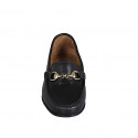 Woman's loafer with gold accessory in black leather heel 2 - Available sizes:  35, 44, 45