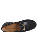 Woman's loafer with gold accessory in black leather heel 2 - Available sizes:  35, 44, 45