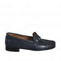 Mocassino da donna con accessorio argento in pelle blu tacco 2 - Misure disponibili: 33, 35, 42, 43, 44, 45