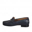 Mocassino da donna con accessorio argento in pelle blu tacco 2 - Misure disponibili: 33, 35, 42, 43, 44, 45