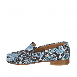 Women's moccasin in blue, black and white printed leather heel 2 - Available sizes:  33, 34, 35, 42, 43, 44 2