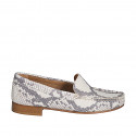 Women's moccasin in white and grey printed leather heel 2 - Available sizes:  33, 34, 35, 42, 43, 44, 45