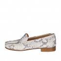 Women's moccasin in white and grey printed leather heel 2 - Available sizes:  33, 34, 35, 42, 43, 44, 45