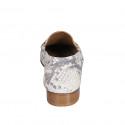 Women's moccasin in white and grey printed leather heel 2 - Available sizes:  33, 34, 35, 42, 43, 44, 45