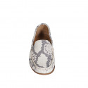Women's moccasin in white and grey printed leather heel 2 - Available sizes:  33, 34, 35, 42, 43, 44, 45