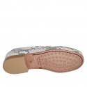Women's moccasin in white and grey printed leather heel 2 - Available sizes:  33, 34, 35, 42, 43, 44, 45