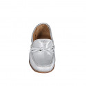 Mocassino da donna in pelle laminata argento con fiocco tacco 2 - Misure disponibili: 33, 34, 35, 42, 43, 44, 45