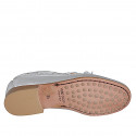 Mocassino da donna in pelle laminata argento con fiocco tacco 2 - Misure disponibili: 33, 34, 35, 42, 43, 44, 45