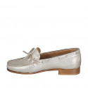 Woman's loafer in platinum laminated leather with bow heel 2 - Available sizes:  34, 35, 42, 43, 44