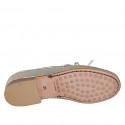 Woman's loafer in platinum laminated leather with bow heel 2 - Available sizes:  34, 35, 42, 43, 44