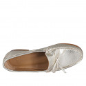 Woman's loafer in platinum laminated leather with bow heel 2 - Available sizes:  34, 35, 42, 43, 44