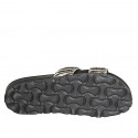 Mule ouvert pour femmes en cuir noir et cuir de veau avec fourrure rayée blanc et noir talon compensé 2 - Pointures disponibles:  33, 34, 43, 44