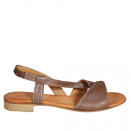 Sandalo da donna con elastico in pelle color marrone tacco 2 - Misure disponibili: 42, 43, 44