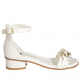 Woman's open shoe with ankle strap and chain in white leather heel 3 - Available sizes:  32, 33, 34, 42, 43, 44, 45
