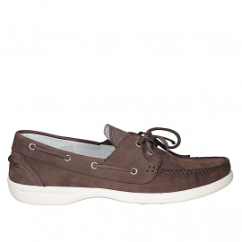 Scarpa da barca stringata da uomo in nabuck testa di moro - Misure disponibili: 46, 48, 49, 50, 51, 52, 53