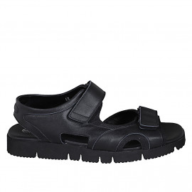 Sandalo da uomo con velcro in pelle e tessuto nero - Misure disponibili: 46, 47, 48, 49, 50, 51, 52, 53