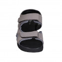 Sandalia para hombres con velcro en nubuck beis y tejido gris - Tallas disponibles:  46, 47, 48, 49, 50, 51, 52