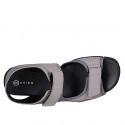 Sandalia para hombres con velcro en nubuck beis y tejido gris - Tallas disponibles:  46, 47, 48, 49, 50, 51, 52