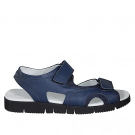 Sandalo da uomo con velcro in pelle e tessuto blu - Misure disponibili: 46, 47, 48, 49, 50, 51, 52, 53