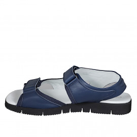 Sandalia para hombres con velcro en piel y tejido azul - Tallas disponibles:  46, 47, 48, 49, 51, 52, 53 2