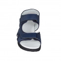 Sandalia para hombres con velcro en piel y tejido azul - Tallas disponibles:  46, 47, 48, 49, 51, 52, 53