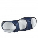 Sandalia para hombres con velcro en piel y tejido azul - Tallas disponibles:  46, 47, 48, 49, 51, 52, 53