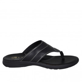 Men's thong sandal in black leather - Available sizes:  46, 47, 48, 49, 50, 51
