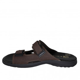 Sandale pour hommes avec fermeture velcro en cuir marron foncé - Pointures disponibles:  46, 48, 49 2