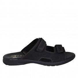 Men's sandal in black leather with velcro strap - Available sizes:  46, 47, 48, 49