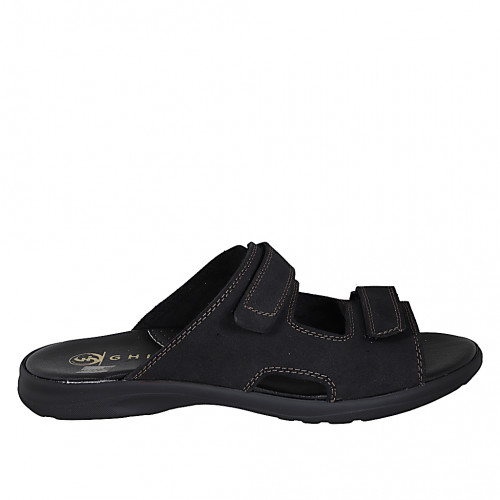 Sandalia para hombres en piel negra con velcro - Tallas disponibles:  46, 47, 48