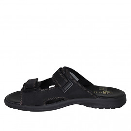 Men's sandal in black leather with velcro strap - Available sizes:  46, 47, 48 2