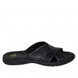 Sandale pour hommes en cuir noir avec fermeture velcro - Pointures disponibles:  46, 47, 48, 49