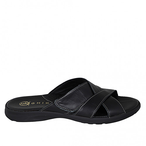 Sandalia para hombres en piel negra con velcro - Tallas disponibles:  48, 49