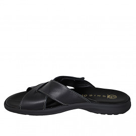 Sandale pour hommes en cuir noir avec fermeture velcro - Pointures disponibles:  48, 49 2