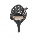 Sandale avec courroie à la cheville et bandes pour femmes en cuir noir talon 5 - Pointures disponibles:  35, 42, 45