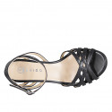 Sandale avec courroie à la cheville et bandes pour femmes en cuir noir talon 5 - Pointures disponibles:  35, 42, 45