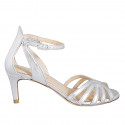 Chaussure ouverte pour femmes avec courroie en cuir lamé argent talon 5 - Pointures disponibles:  34, 35, 42