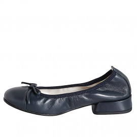 Bailarina para mujer en piel azul con moño y puntera tacon 2 - Tallas disponibles:  32, 33, 34, 35, 42, 43, 45 2