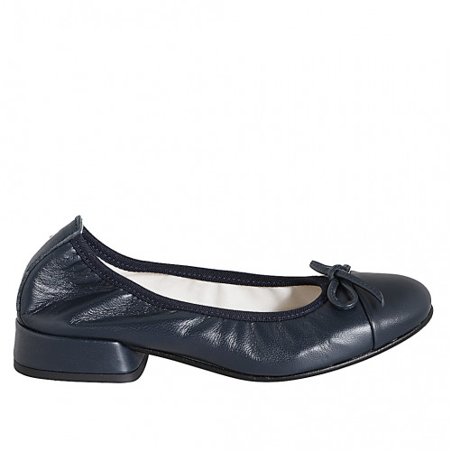 Ballerine pour femmes en cuir bleu avec noeud et bout droit talon 2 - Pointures disponibles:  32, 33, 34, 35, 42, 43, 45