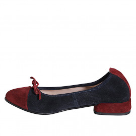Woman's ballerina with bow and captoe in blue and maroon suede heel 2 - Available sizes:  32, 33, 35, 42, 46 2