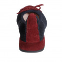 Ballerina da donna con fiocco e puntale in camoscio color blu e bordeaux tacco 2 - Misure disponibili: 32, 33, 35, 42, 46
