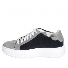 Woman's laced sneaker with removable insole in blue and grey sued heel 4 - Available sizes:  32, 33, 34, 35, 42, 43, 44, 45 2