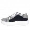 Sneaker para mujer con cordones y plantilla extraible en gamuza azul y gris cuña 4 - Tallas disponibles:  32, 33, 35, 42, 43, 44, 45
