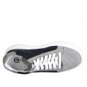 Sneaker stringata da donna con plantare estraibile in camoscio blu e grigio zeppa 4 - Misure disponibili: 32, 33, 35, 42, 43, 44, 45