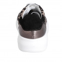 Sneaker avec lacets et semelle amovible pour femme en daim noir, tissu tacheté  et cuir lamé gris acier talon compensé 4 - Pointures disponibles:  32, 33, 35, 42, 44