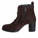 Lacets Bottines pour femes à bout rond avec intérieure fermeture éclair en daim marron foncé et talon 7 - Pointures disponibles:  32, 35, 42, 44, 45
