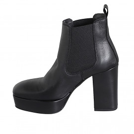 Stivaletto da donna a punta squadrata con plateau ed elastici in pelle nera tacco 10 - Misure disponibili: 35, 42, 43 2