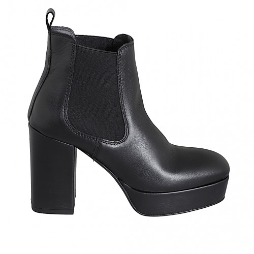 Plateforme bottines por femme avec bout carrè et elastiques en cuir noir et talon 10 - Pointures disponibles:  35, 42, 43