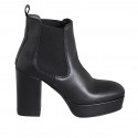 Stivaletto da donna a punta squadrata con plateau ed elastici in pelle nera tacco 10 - Misure disponibili: 35, 42, 43