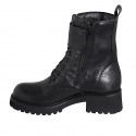 Woman's laced ankle-high boot with double buckles and inner zipper in black leather heel 5 - Available sizes:  32, 33, 43, 44, 46